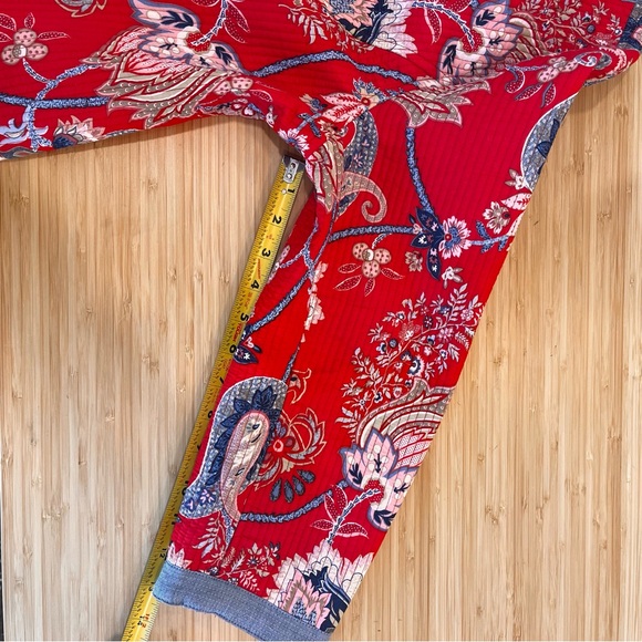 Talbots XL Petite Red Quilted Jacket floral Paisley Cottage Boho Cotton Chambray - Picture 7 of 9